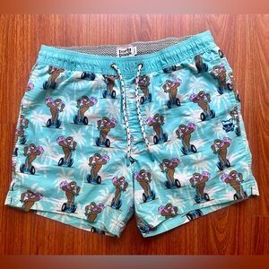 Party Pants Swim Trunks Shorts Blue Sloth Riding Segways Men L Pink Summer Fun